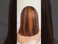 Piano 4/350 lurus rambut manusia perawan pendek bob depan renda wig