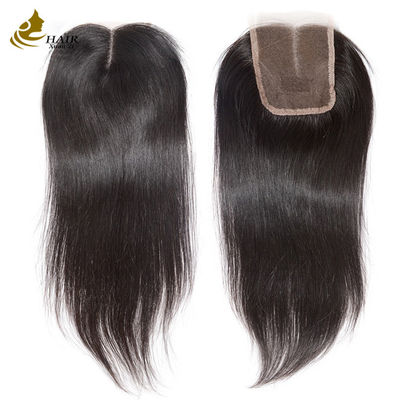 kualitas  Straight Hair Swiss Lace Frontal Closure 4x4 Natural Color Middle Part pabrik