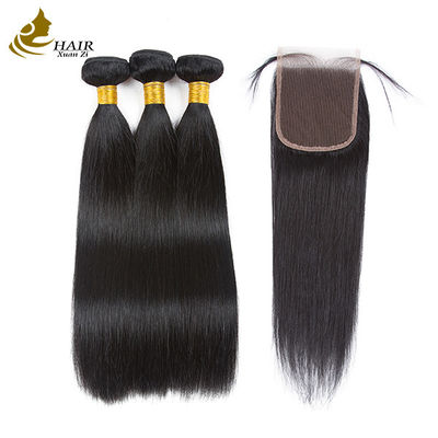 kualitas  Unprocessed Brazilian Remy Human Hair Extensions Straight Bundles With Closure pabrik