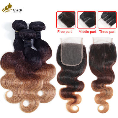 kualitas  1b 4/27 Curly Honey Blonde Brazilian Hair Extensions Ombre pabrik