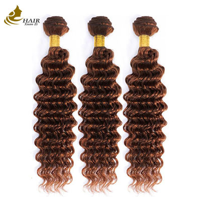 kualitas  Peruvian Hair Deep Curl Copper 33# Brown color virgin Human Hair weft Bundles pabrik
