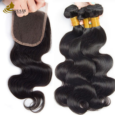 Oem Remy Human Hair Extensions Bundles Weft Raw Body Wave Hair Bundles dengan Penutupan