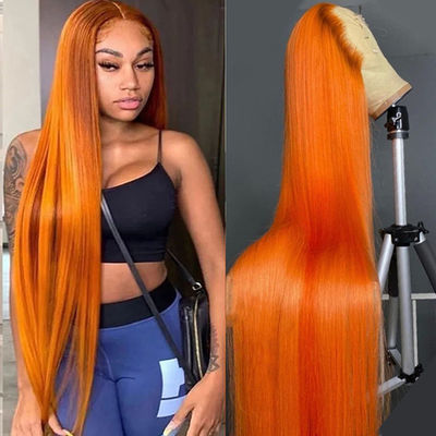 Ginger Orange Straight Lace Bagian Depan Rambut Manusia Wigs Pre Plucked untuk Wanita