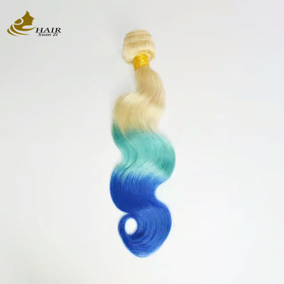 Disesuaikan Ombre Ekstensi Rambut Manusia Bouncy Ungu Biru Warna
