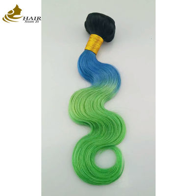 Disesuaikan Ombre Ekstensi Rambut Manusia Bouncy Ungu Biru Warna