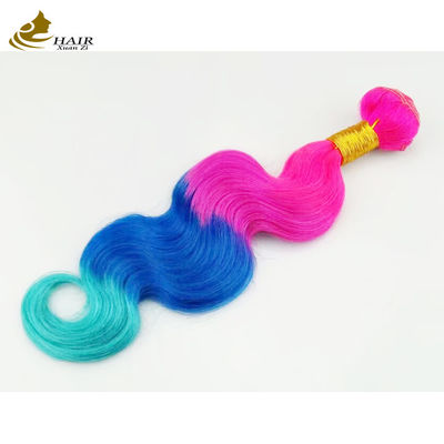 Disesuaikan Ombre Ekstensi Rambut Manusia Bouncy Ungu Biru Warna