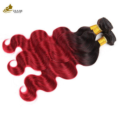Merah Ombre Warna Brazil Rambut Manusia Bundel Dengan Penutupan