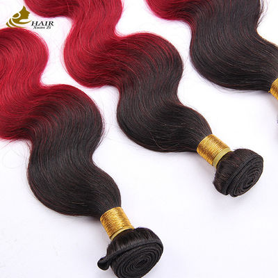 Merah Ombre Warna Brazil Rambut Manusia Bundel Dengan Penutupan