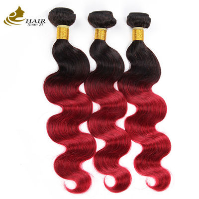 Merah Ombre Warna Brazil Rambut Manusia Bundel Dengan Penutupan