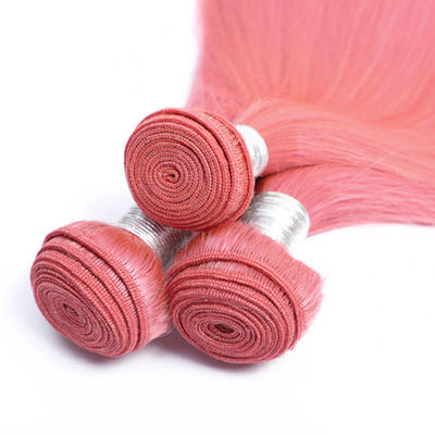 100% Pabrik Grosir Unprocessed Pink Human Hair Weaves Bundles
