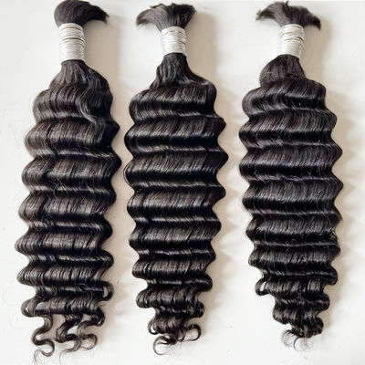 Double ditarik Deep Wave Human Hair Bulk untuk memintal Hitam alami