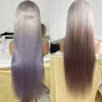 Wig Eropa Baru Purple Long Gradient Cahaya Grey Bagian Depan Wig renda