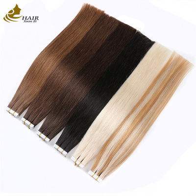 Remy Human Skin Weft Tape Hair Extensions Double Faced Russian Tape 8"-30" Panjang Disesuaikan