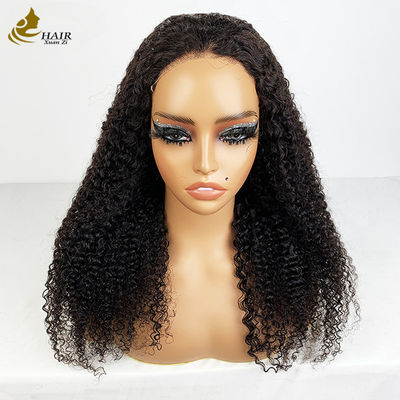 4*4 Frontal renda rambut manusia perawan hitam natural curl wig dengan anti slip strip