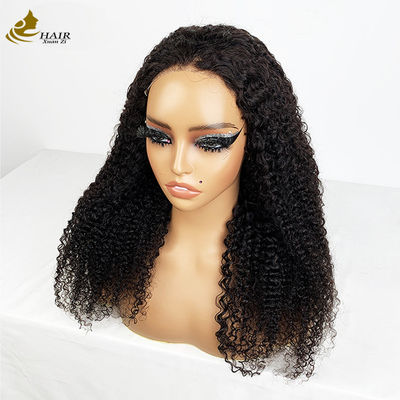 4*4 Frontal renda rambut manusia perawan hitam natural curl wig dengan anti slip strip