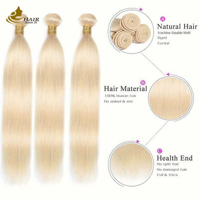 613 Rambut pirang 100% rambut manusia Virgin Ekstensi lurus bundel