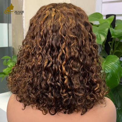 Pemula ramah gelombang air minimalis renda tanpa lem pendek keriting wig
