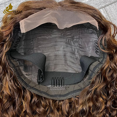 Pemula ramah gelombang air minimalis renda tanpa lem pendek keriting wig