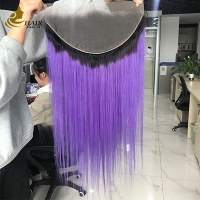 T1b/Purple Virgin Human Straight Hair 13*6 Lace Front Closure dengan Lace Brown Cahaya