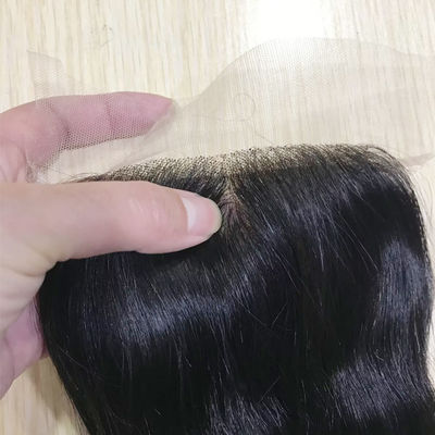 Tutup Renda Rambut Manusia Pass The Needle 4*4 Renda Transparan Gelombang Tubuh Penutup Hitam Alami