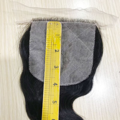 Tutup Renda Rambut Manusia Pass The Needle 4*4 Renda Transparan Gelombang Tubuh Penutup Hitam Alami