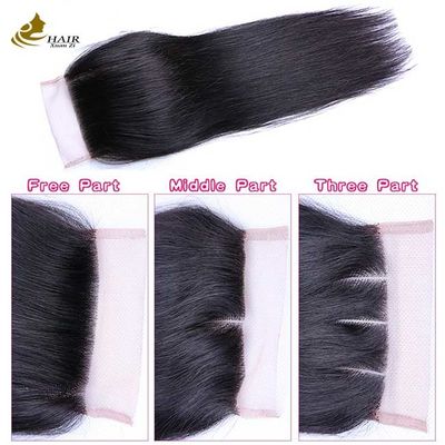 Penutup renda rambut manusia lurus hitam alami 20 inci transparan 4*4 untuk dijual