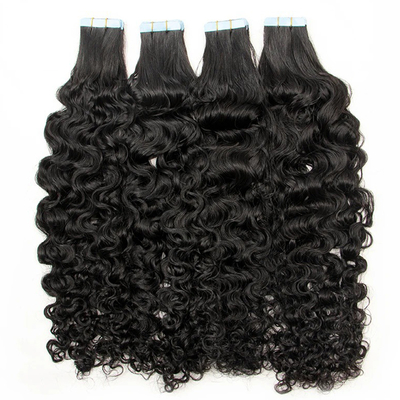 20 inci Natural Black Water Wave Tape Dalam Ekstensi Rambut Manusia