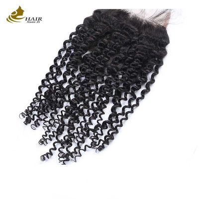 Brazil 4x4 rambut manusia renda penutupan Swiss Kinky Curly penutupan