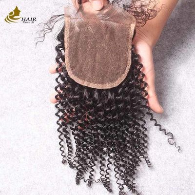 Brazil 4x4 rambut manusia renda penutupan Swiss Kinky Curly penutupan