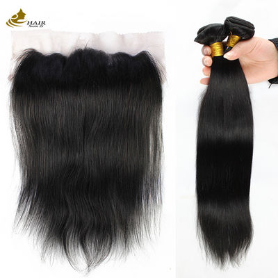 Rambut Manusia Brasil Remy lurus dengan penutupan depan renda