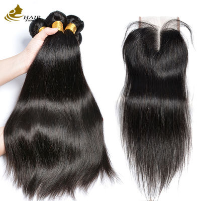 Tidak diproses 3 bungkus rambut perawan bungkus rambut manusia warna alami dengan penutupan