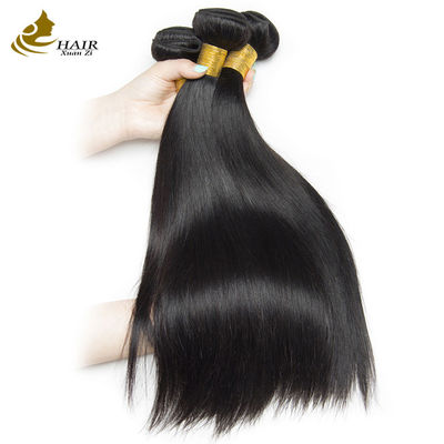 OEM 18 Inci Natural Hitam lurus mentah Virgin Human Hair Bundles Dengan Penutupan