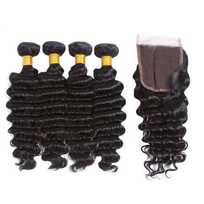 12A Grade Deep Wave Virgin Human Hair Bundles 95-100g Dengan Penutupan Custom