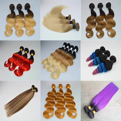 Indian Remy Ombre Human Hair Bundles Ekstensi Warna Disesuaikan