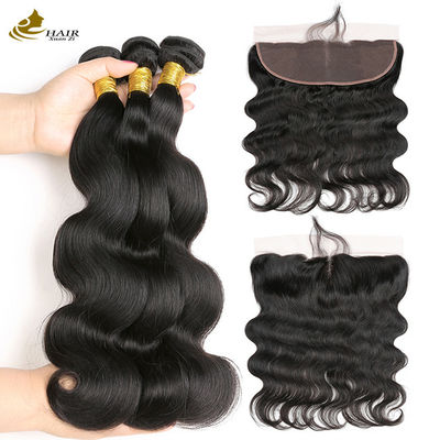 Wanita Remy ekstensi rambut manusia bundel 100% Brasil dengan renda depan penutupan