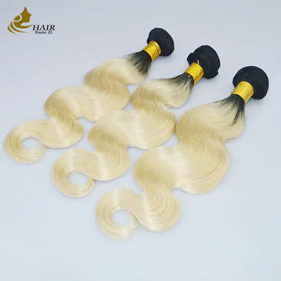 1B Blonde Ombre Ekstensi Rambut Manusia Remy Weave Wig Bundle Dengan Penutupan