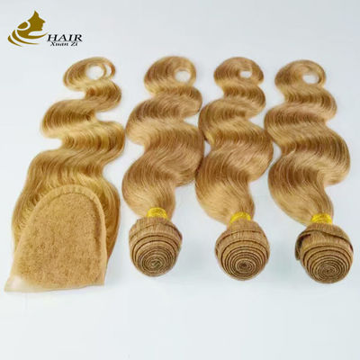 Brown Remy Ombre Ekstensi Rambut Manusia Body Wave Bundle Dengan Penutupan renda