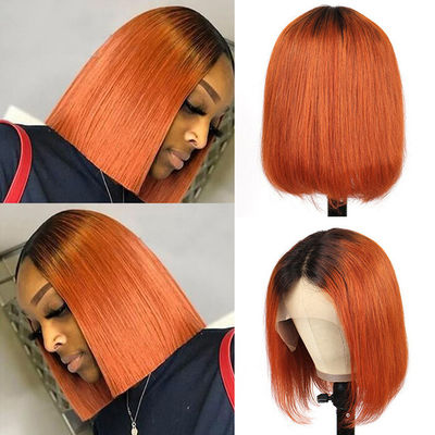 130% Densitas 1b/ Oranye Customized Human Hair Wig Human Hair Short Bob Wigs