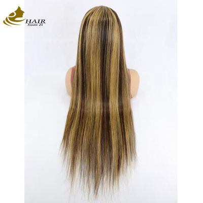 Kinky lurus rambut manusia disesuaikan wig cokelat bernapas
