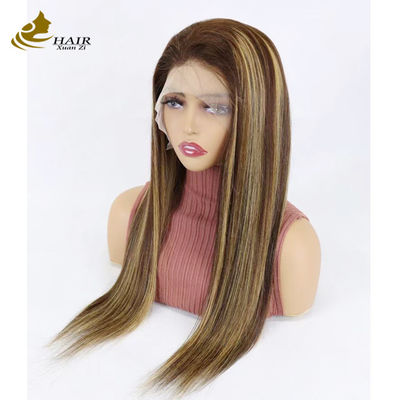 Kinky lurus rambut manusia disesuaikan wig cokelat bernapas