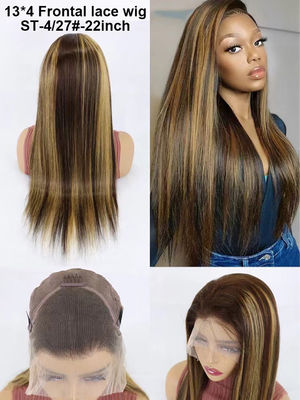 Kinky lurus rambut manusia disesuaikan wig cokelat bernapas