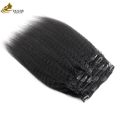 Natural Kinky Straight Clip In Hair Extensions Bundle 30 Inci OEM