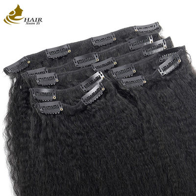 Natural Kinky Straight Clip In Hair Extensions Bundle 30 Inci OEM