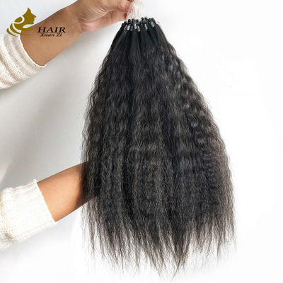 Kinky Straight Hair Extensions Nano Virgin Human Hair Extensions Hitam alami 18 inci