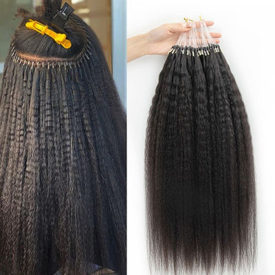 Kinky Straight Hair Extensions Nano Virgin Human Hair Extensions Hitam alami 18 inci