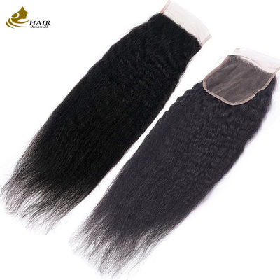 Kinky Straight Brazilian Human Hair Bundle Dengan Penutupan 8A/9A/10A