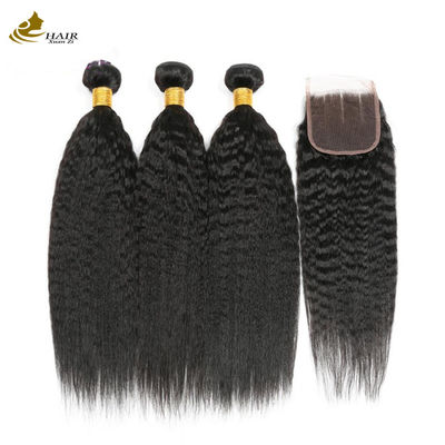 Kinky Straight Brazilian Human Hair Bundle Dengan Penutupan 8A/9A/10A