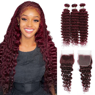Ombre 99J Wig Burgundy Tanpa Lem Ekstensi Rambut Manusia Deep Wave