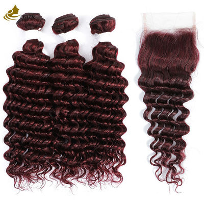 Ombre 99J Wig Burgundy Tanpa Lem Ekstensi Rambut Manusia Deep Wave
