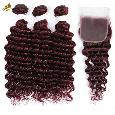 Ombre 99J Wig Burgundy Tanpa Lem Ekstensi Rambut Manusia Deep Wave
